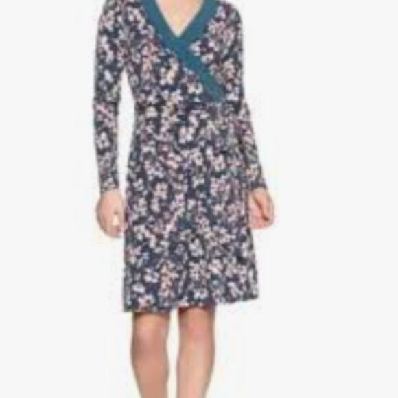 BANANA REPUBLIC Teal Pink Poppy Floral Print Wrap Dress Small - Picture 1 of 9